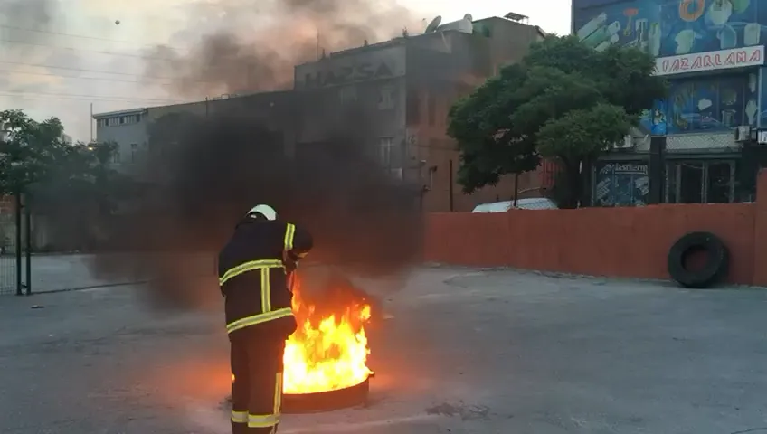 Yangın tatbikatı uygulaması — kontrollü yangına müdahale